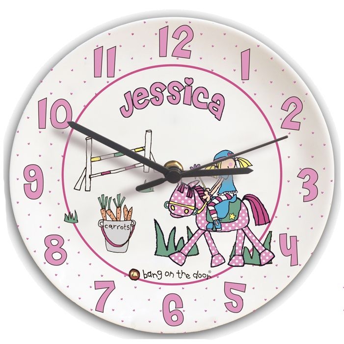 Personalised Bang on the Door Pony Girl Clock