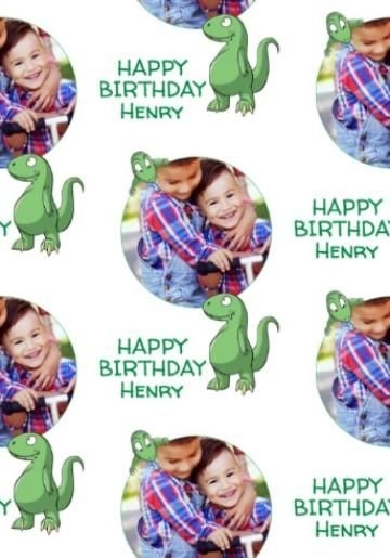 Personalised Birthday Wishes For Someone Roarsome Dinosaur Photo Upload Wrapping Paper