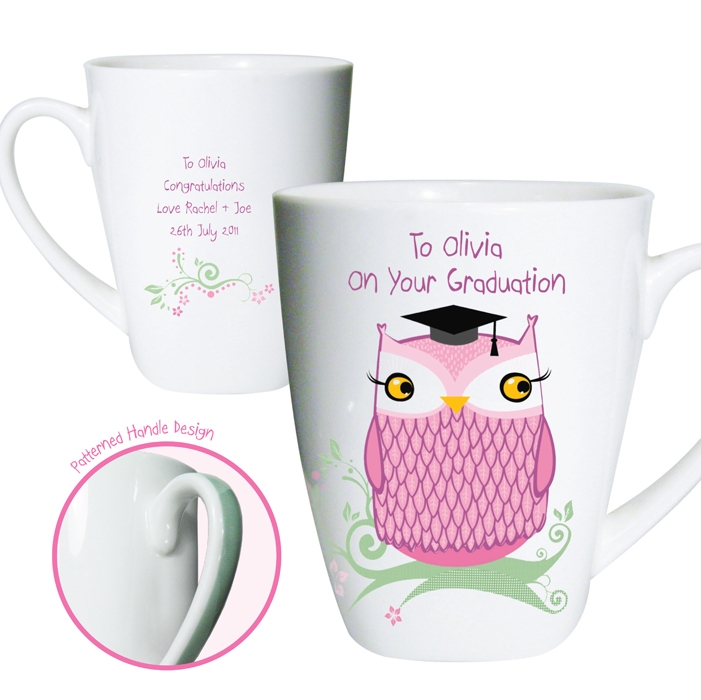 Personalised Bone China Mr/Miss Owl Graduation Small Latte Mug – Mr Owl Blue