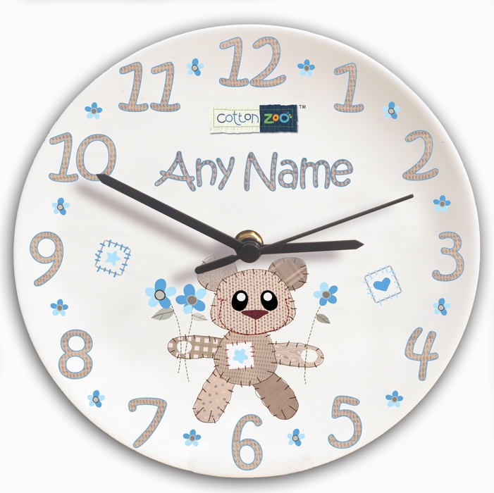 Personalised Cotton Zoo Tweed the Bear Boys Clock