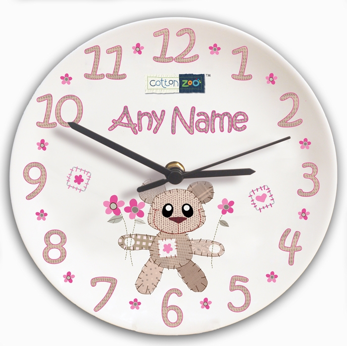 Personalised Cotton Zoo Tweed the Bear Girls Clock
