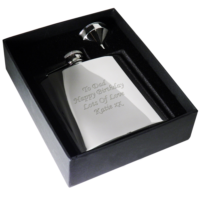 Personalised Engraved 6oz Stainless Steel Hipflask in Presentation Box