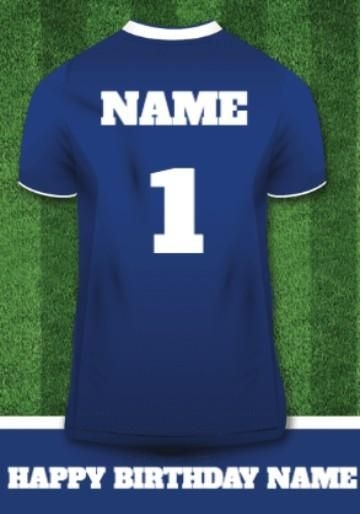 Personalised Football Shirt Birthday Card Football Fan Blue Shirt