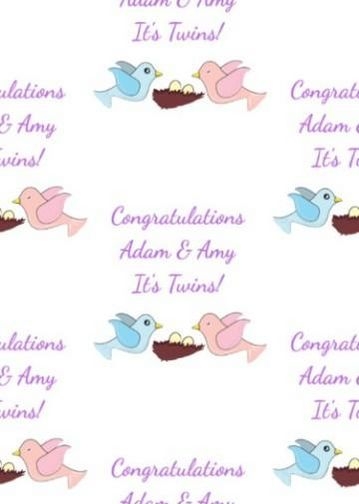 Personalised Mummy And Daddy Pink And Blue Bird Twins Wrapping Paper