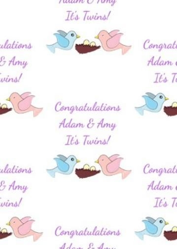 Personalised Mummy And Daddy Pink And Blue Bird Twins Wrapping Paper