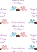 Personalised Mummy And Daddy Pink And Blue Bird Twins Wrapping Paper