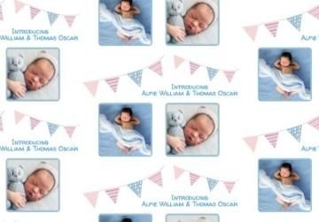 Personalised Two Photo Upload Landscape Wrapping Paper With Patterned Bunting