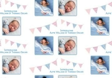 Personalised Two Photo Upload Landscape Wrapping Paper With Patterned Bunting