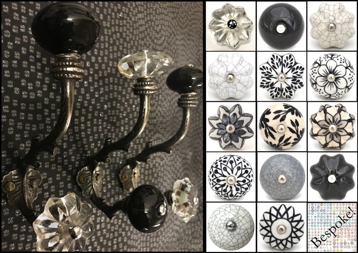 Knobbles & Bobbles – Tree Shape Hook Choice Of Knobs – Pewter Grey – Metal / Ceramic – 15.5 x 10cm – Variant 25107