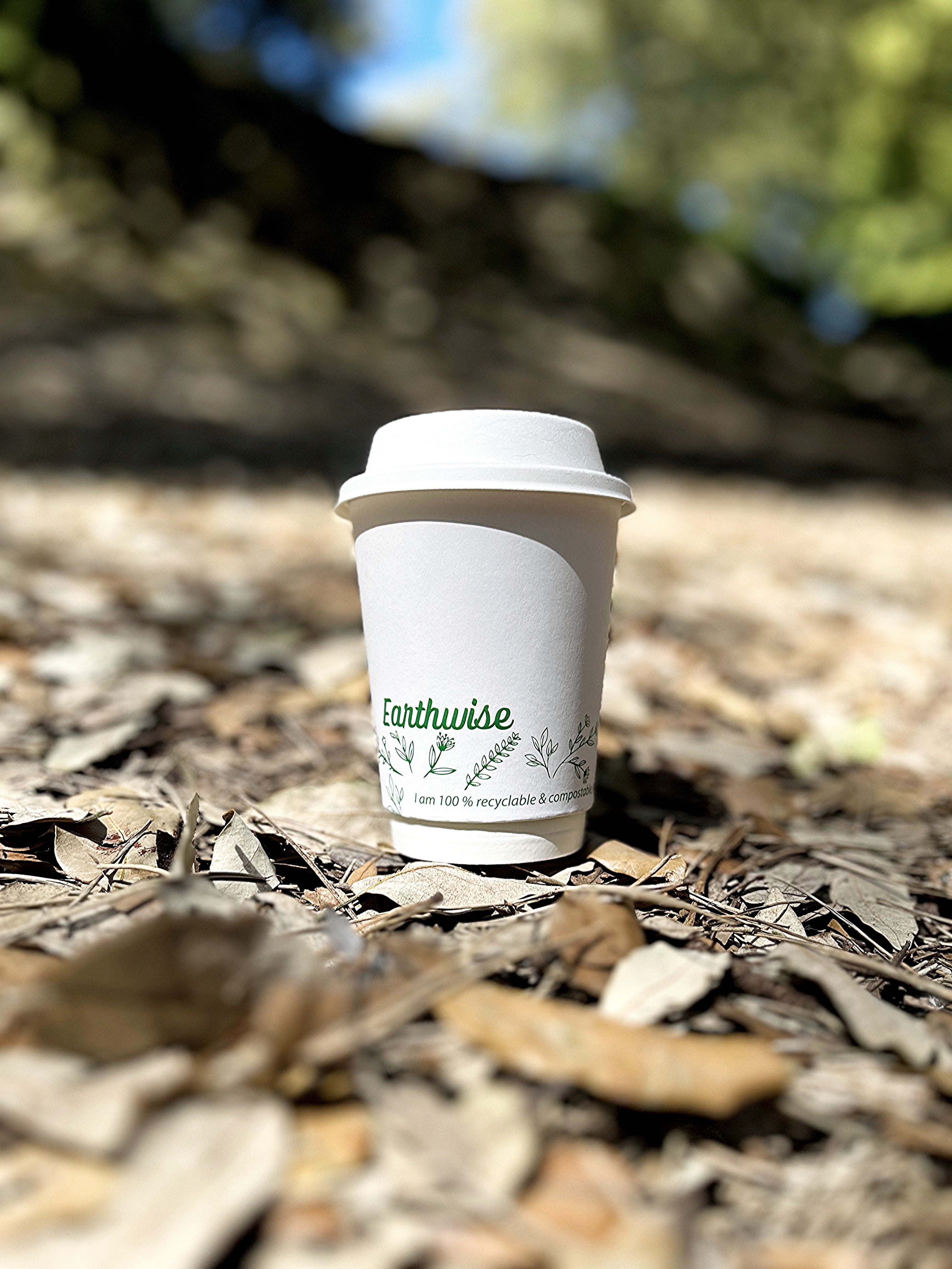 Earthwise Sustainable Cup – White – 8oz- Double Walled Paper Cups – Plastic Free & Recyclable – Sustainable Products – Funky Cups