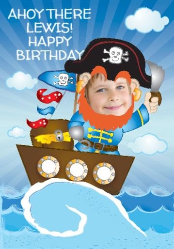 Photo Upload Birthday Card With Pirate And Ship For Younger Boys
