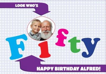 Photo Upload Card For Fiftieth Birthday With Number Spelt Out
