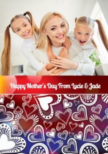 Photo Upload Half White Hearts Pattern Mother S Day Card