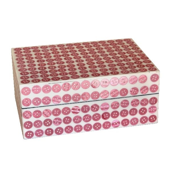 Knobbles & Bobbles – Button Frame Trinket Box – Pink – Button Pattern – Resin / Wood – 17.5 x 7.5 x 13cm – Variant 7828