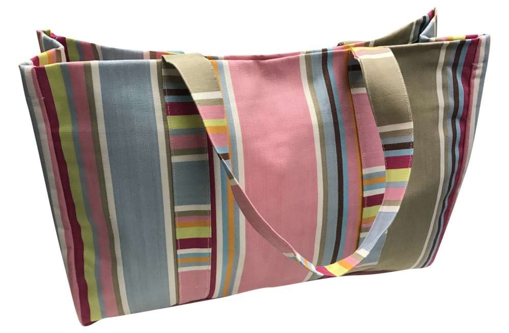 Pink and Taupe Stripe Large Beach Bag