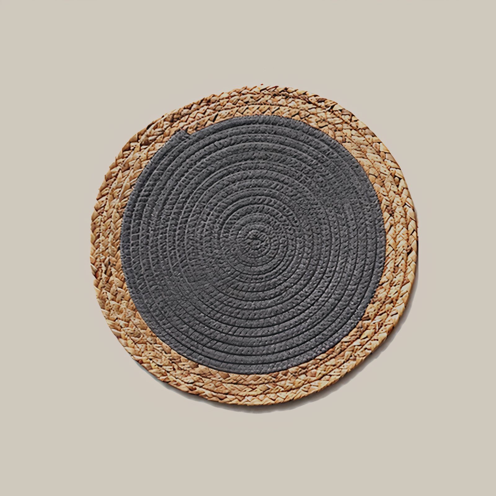 Straw & Cotton Placemats – Dark Grey – Sea Grass – Two-Tone Pattern – The Trouvailles