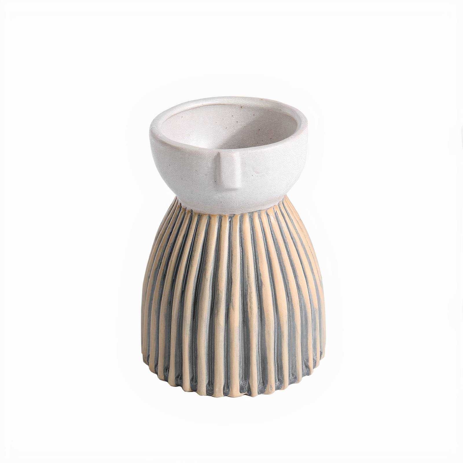 Tribal Head Planter – White – Ceramic – Stripe Pattern – The Trouvailles