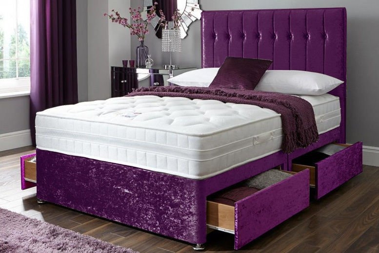Plush Velvet Divan Bed – Royal Purple – Single, Small Double, Double, King & Super King Available – Add Headboard & Mattress
