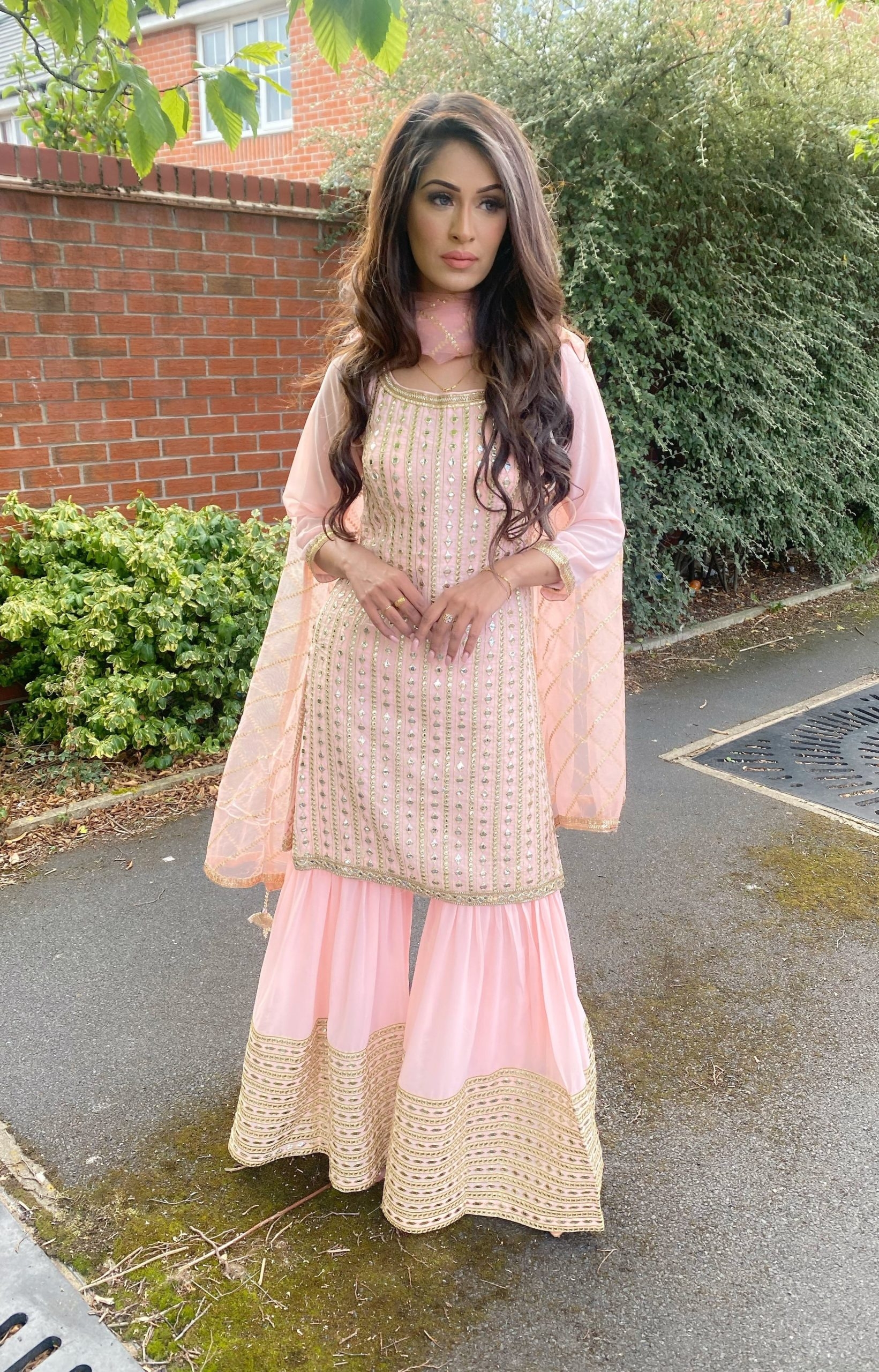 3pc Luxury Baby Pink Gharara Baby Pink 48 – Party Wear – Izzza