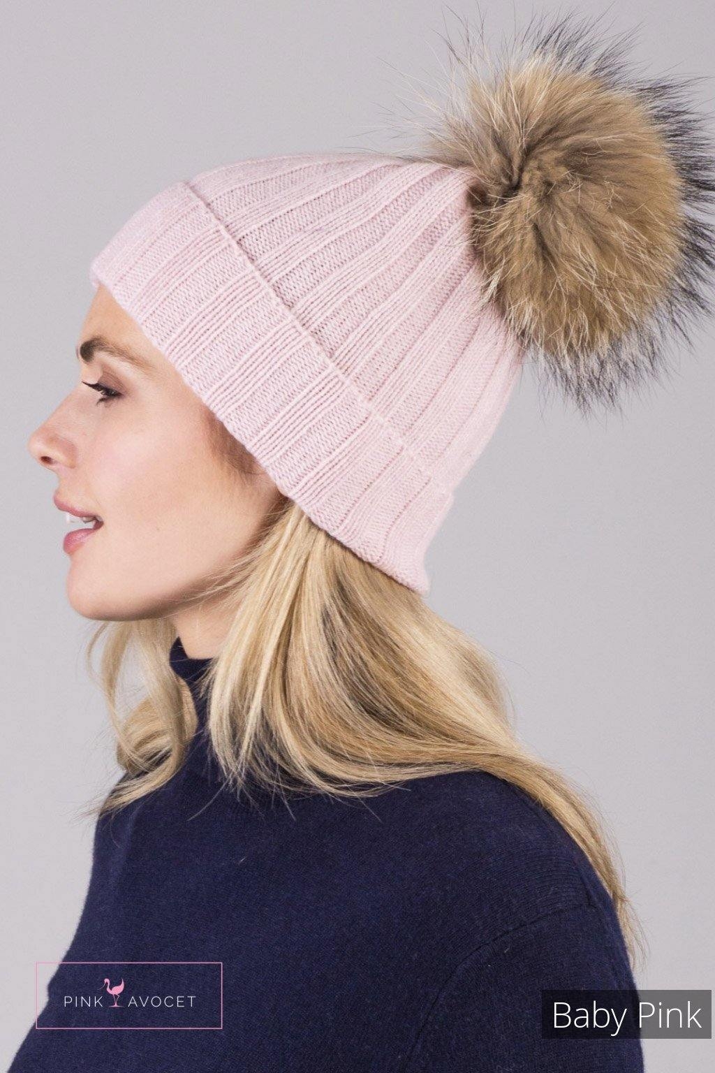 Cashmere Pompom Beanie Hat Baby Pink / OSFA by Pink Avocet