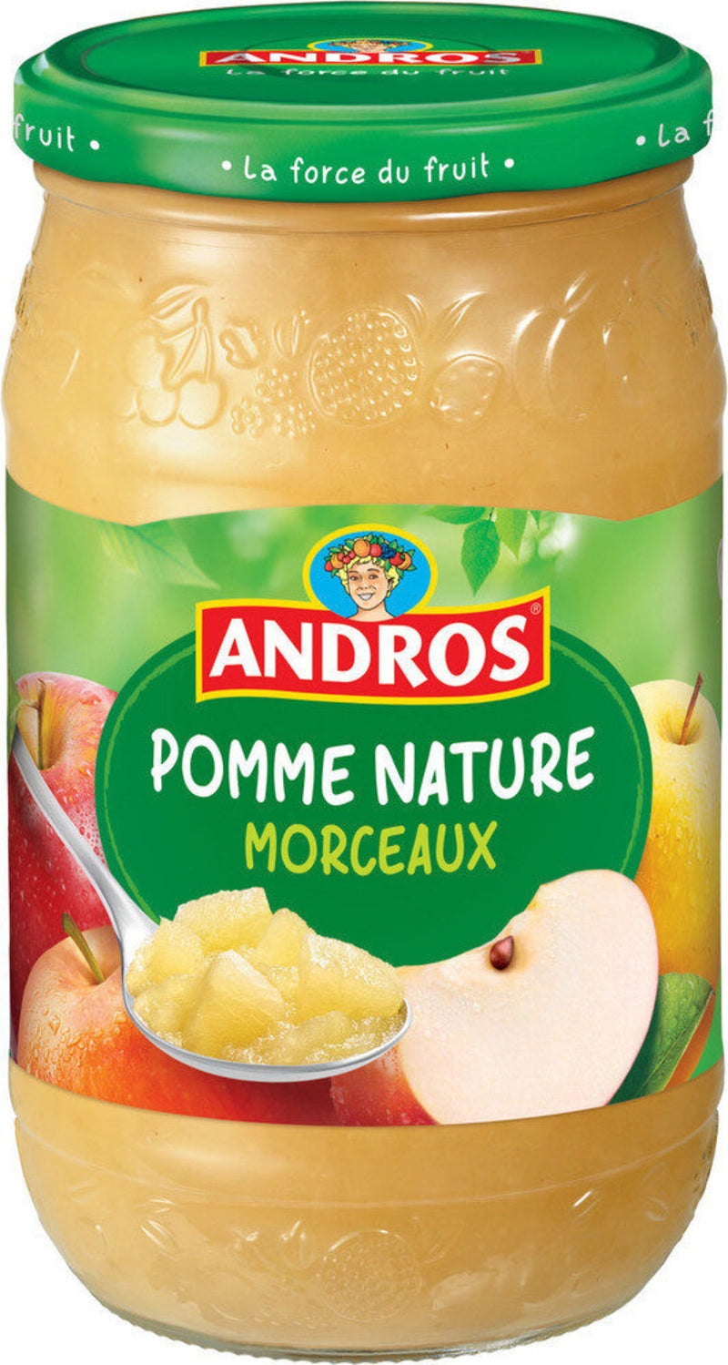 Compote de pomme nature avec morceaux bocal – Apple compote with fruit bits – glass jar – Andros740g – Chanteroy – Le Vacherin Deli