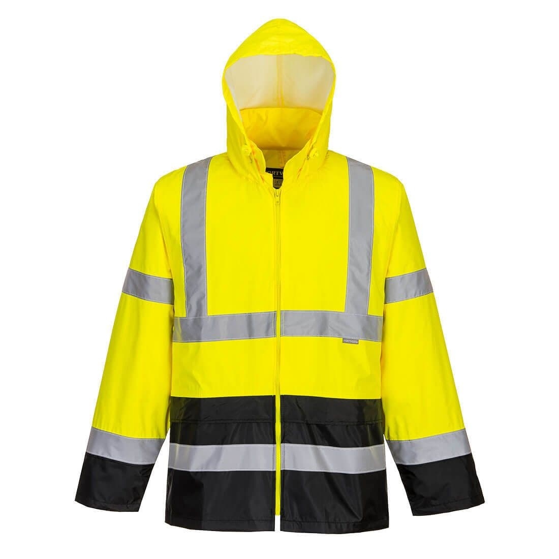 Portwest Hi-Vis Classic Contrast Rain Jacket – Yellow/Black – XL – Lightweight – Slip/Water Resistant – PPE – Taft Safety Store