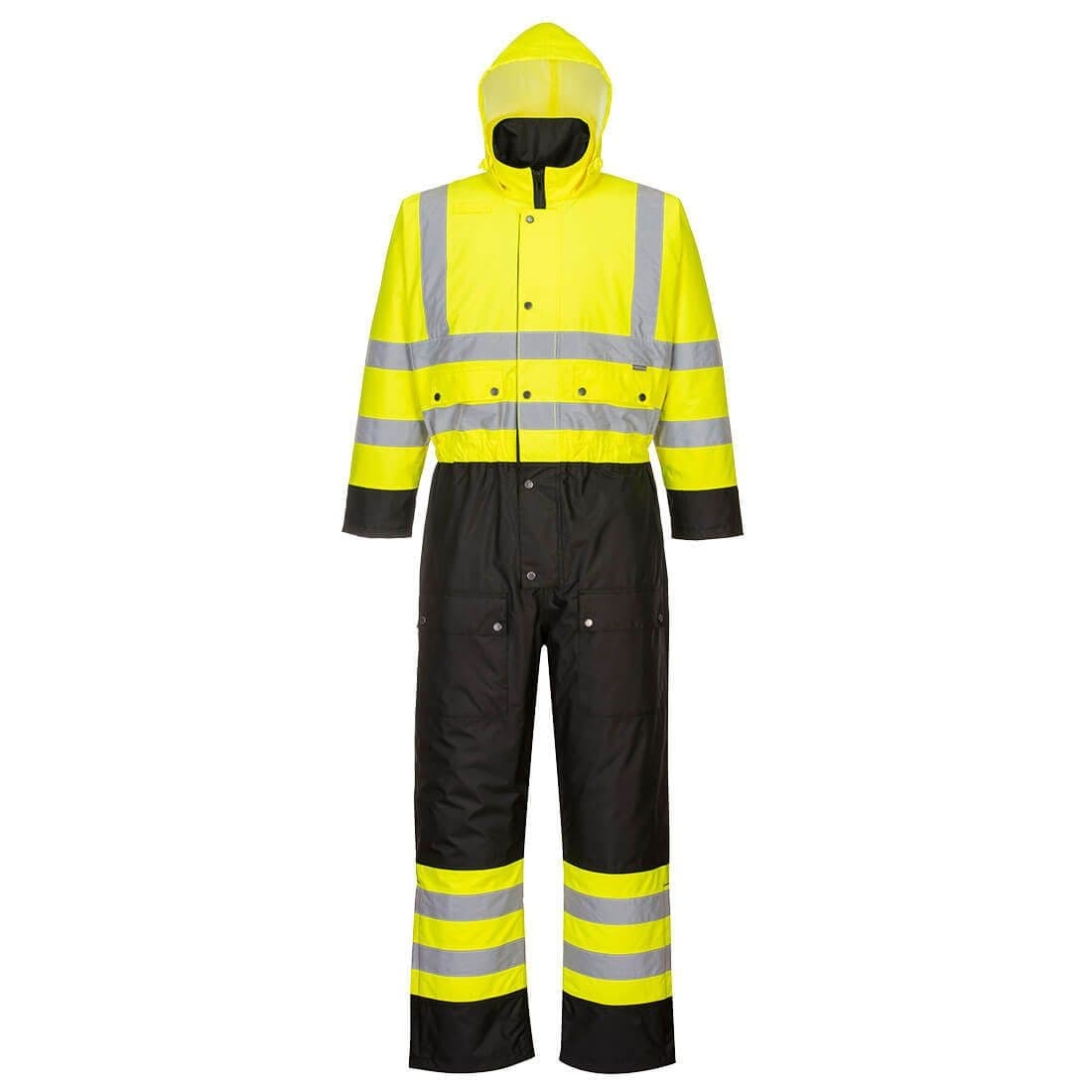 Portwest Hi-Vis Contrast Coverall – Lined – Yellow/Black – XL – Slip/Water Resistant – PPE – Taft Safety Store