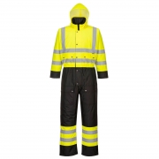 Portwest Hi-Vis Contrast Coverall – Lined – Yellow/Black – XL – Slip/Water Resistant – PPE – Taft Safety Store