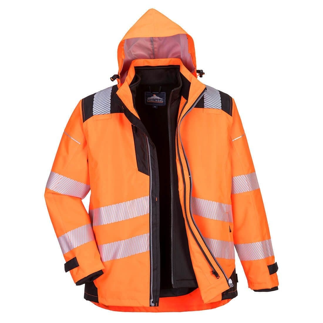 Portwest PW3 Hi-Vis 3-in-1 Jacket – Orange/Black – 4XL – High Visibility – Lightweight – Durable – Slip/Water Resistant – PPE – Taft Safety Store