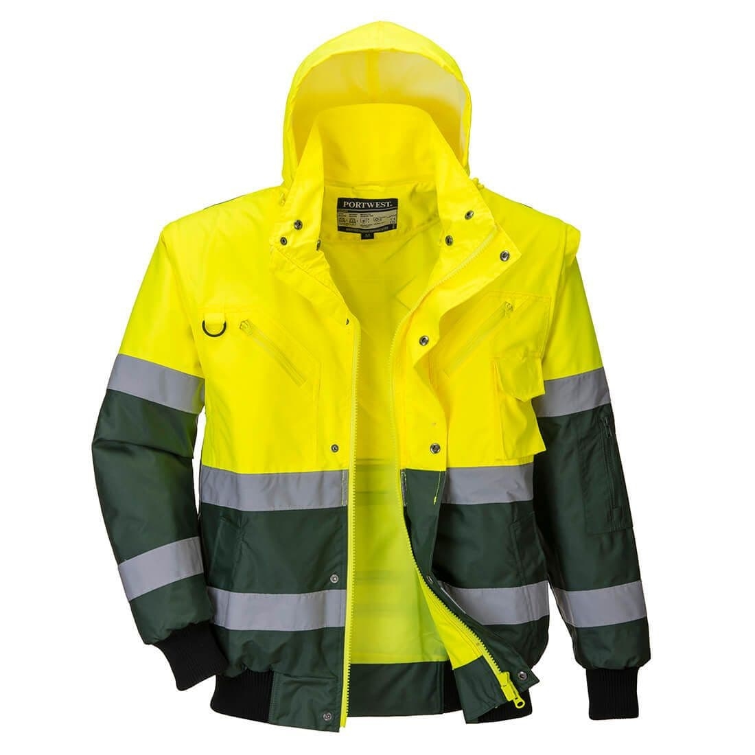 Portwest X Hi-Vis Bomber Jacket – Yellow/Green – XL – Slip/Water Resistant – PPE – Taft Safety Store