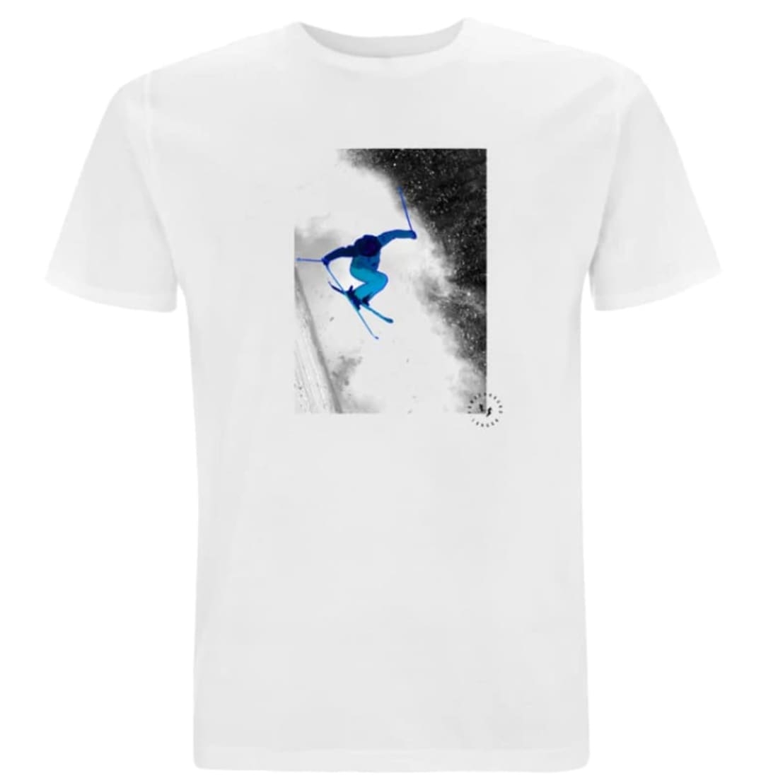 Powderhound Unisex T Shirt, Blue Skier, SMALL – Powderhound