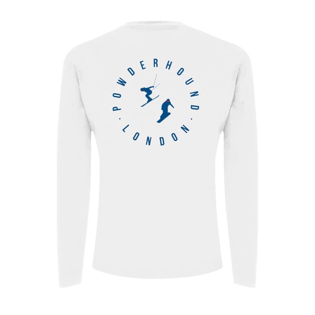 Powderhound White Long Sleeve T Shirt (blue Skier), SMALL – Powderhound