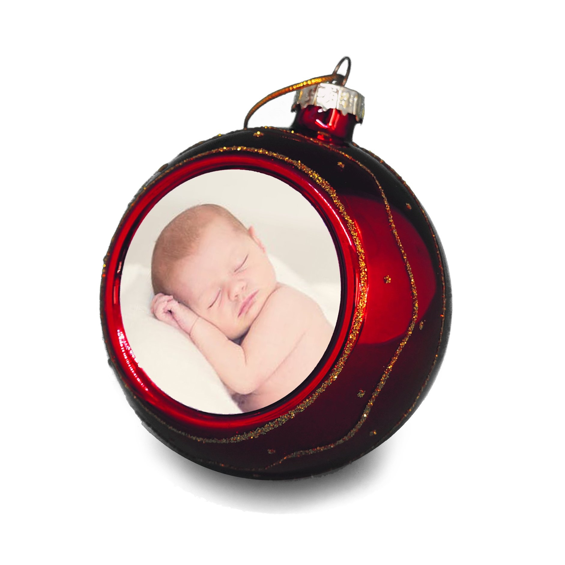 Unique Personalised Christmas Bauble, Red & Gold Glitter – AI Printing