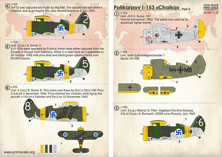 Print Scale Decals 1/32 Polikarpov I-153 “Chaika” Part 2 – # 32026 – Model Hobbies