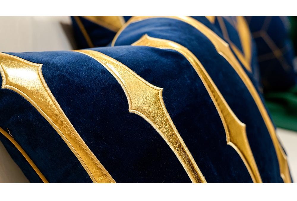 Blue Velvet Luxury Elegant Geometric Cushion Covers 50 x 50cm – Blue – Gold diamond lines-50cm – Decked Deco LTD
