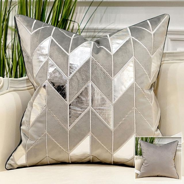Grey Velvet Luxury Elegant Geometric Cushion Covers 50 x 50cm – Grey – Silver arrow-50cm – Decked Deco LTD