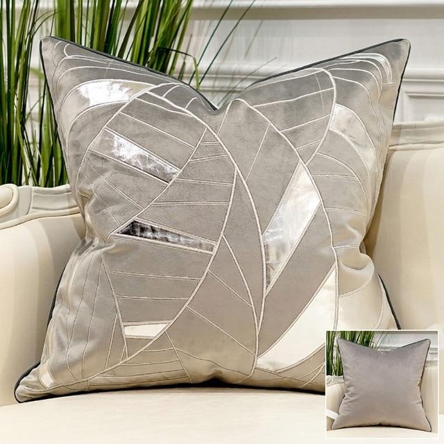 Grey Velvet Luxury Elegant Geometric Cushion Covers 45 x 45cm – Grey – Silver diagonal geometric-45cm – Decked Deco LTD