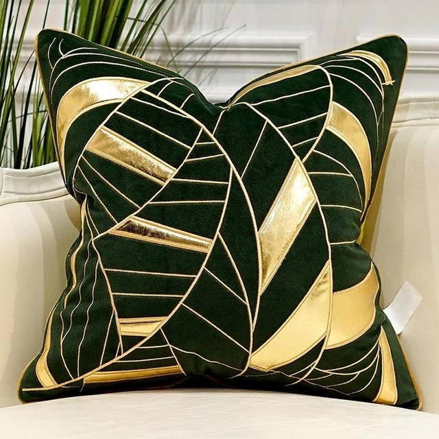 Green Velvet Luxury Elegant Geometric Cushion Covers 45 x 45cm – Green – Gold diagonal geometric-45cm – Decked Deco LTD