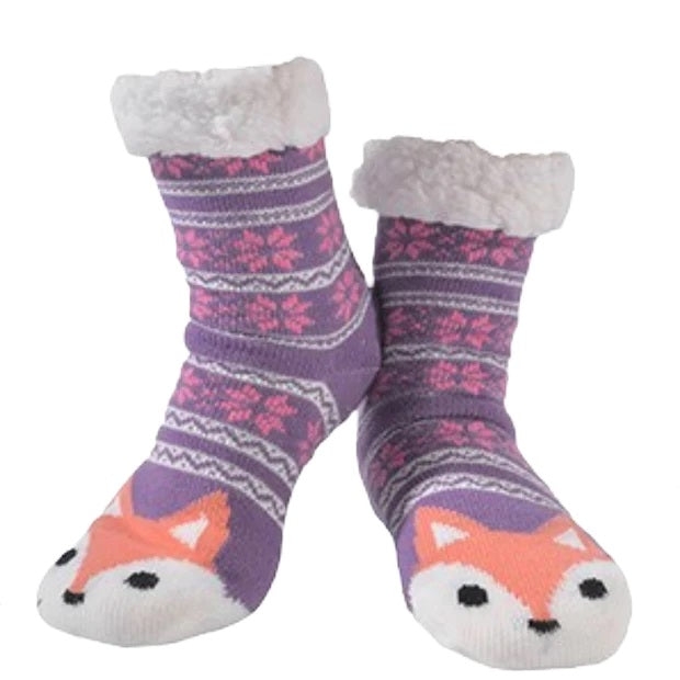 Slipper Socks Girls Women Comfortable One Size Foxy Non-Slip Knitted Fluffy Socks Purple Slippers Socks – ClickShopDirect