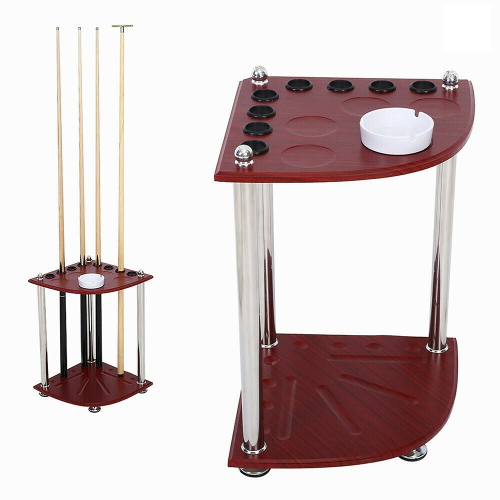 Wooden 8 Cues Billiard Snooker Pool Rack Stick & Ball Storage Stand with Ashtray – Table Top Sports