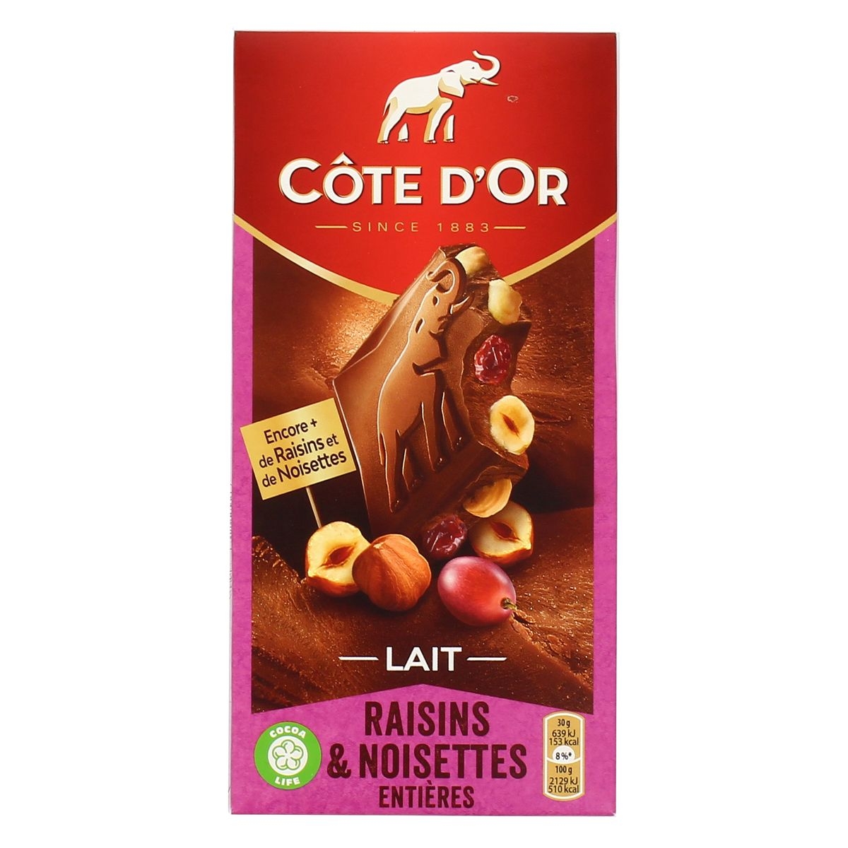 Bloc chocolat au lait, raisins & noisettes entières – Belgian milk chocolate with raisins & hazelnuts – Côte d’Or, 180g – Chanteroy – Le Vacherin Deli