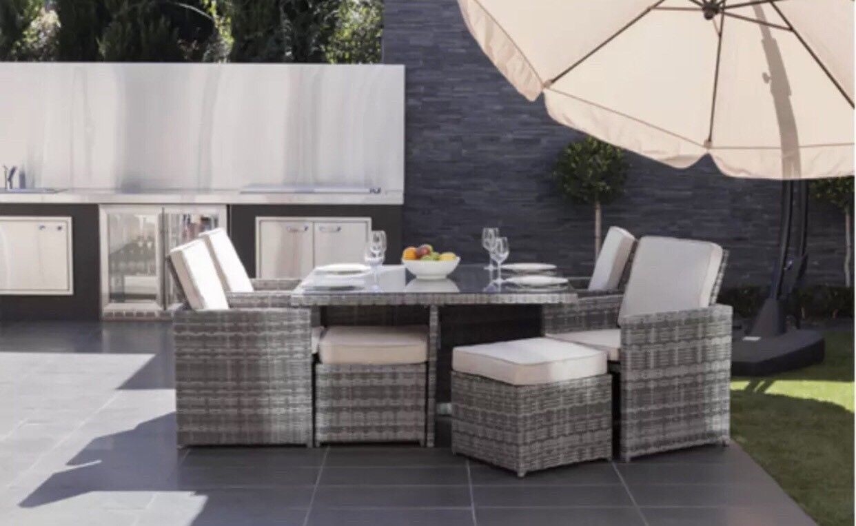 GARDEN FURNITURE PATIO OUTDOOR 8 SEATER RATTAN CUBE DINING SET