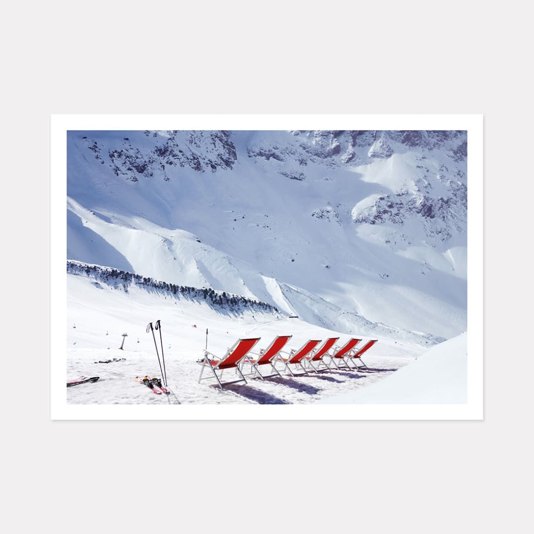 Red Deck Chairs Mountain Art Print, A2 (59.4cm x 42cm) unframed print – Powderhound