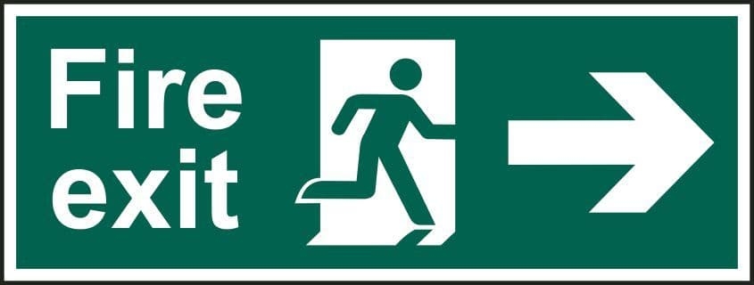 Right Arrow Fire Exit Sign – Self Adhesive Vinyl – 400 x 150 mm – PPE – Taft Safety Store