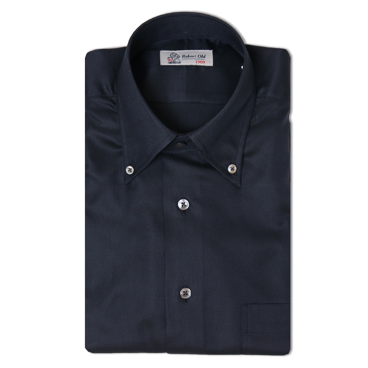 Robert Old Mens Black Weave-Effect Cotton Oxford Shirt – 40 – Robert Old & Co