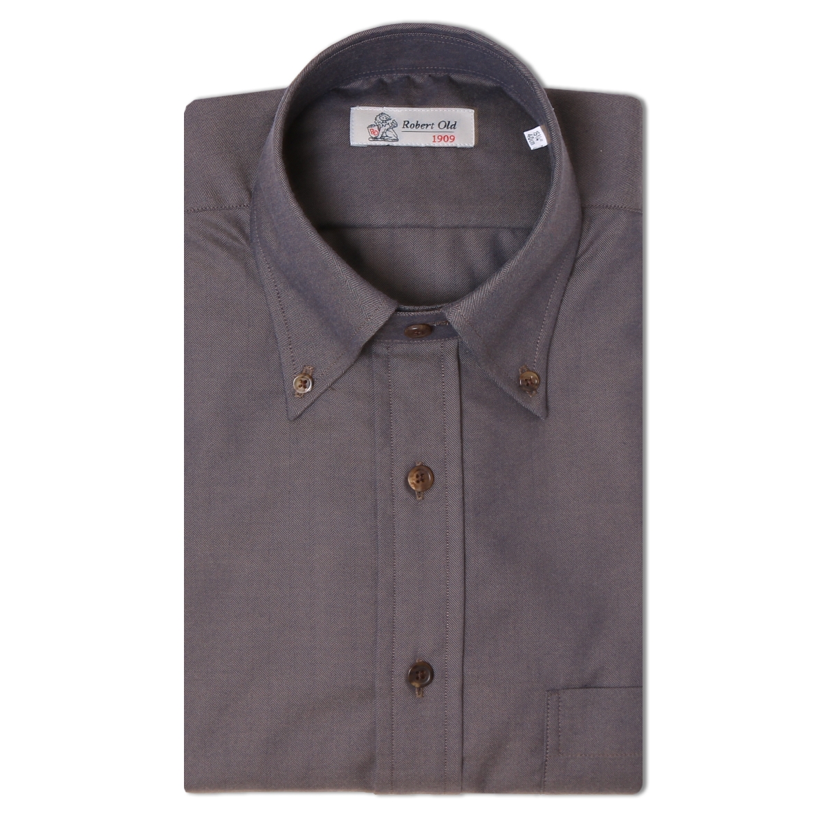 Robert Old Mens Brown Herringbone Flanello Cotton Shirt – 46 – Robert Old & Co