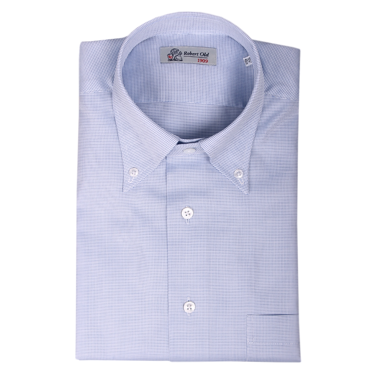 Robert Old Mens Light Blue Microdetail Swiss Cotton Shirt – 40 – Robert Old & Co