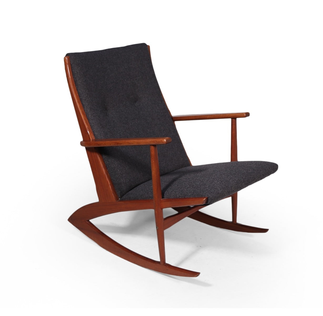 Mid Century Danish Teak Rocking Chair with Grey Wool fabric by Georg Jensen for Kubus