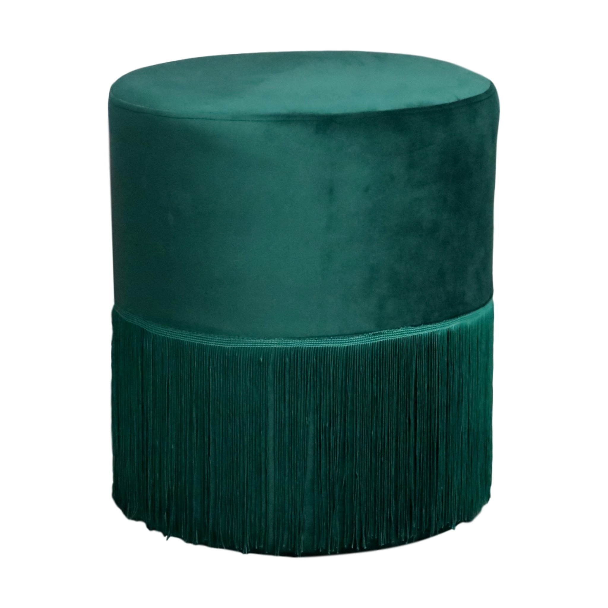 Native Home & Lifestyle Round Stool In Green Velvet with Tassels 38 x 38 x 43cm – Furniture & Homeware – The Luxe Home