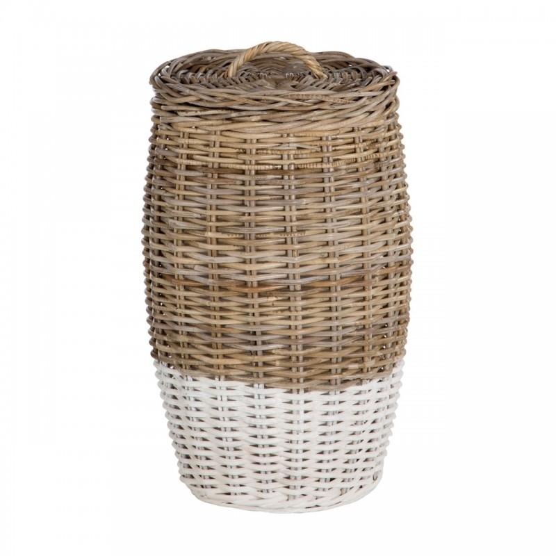 Round Laundry Basket Split Kubu Rattan|Grey White